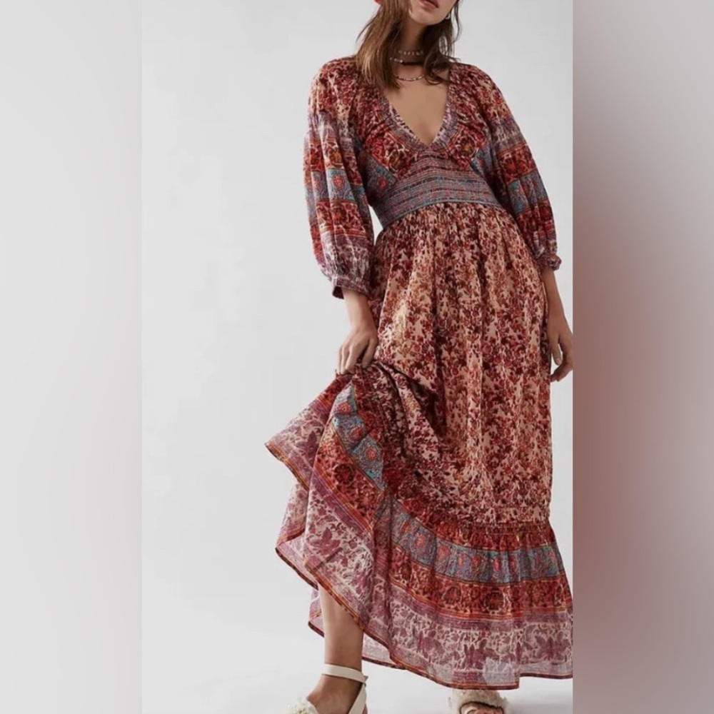 Free People Red and Blue Bohemian Maxi Dress
